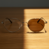 June Brown Photochromic Lens Glasses - Silver Round Stainless steel Frame