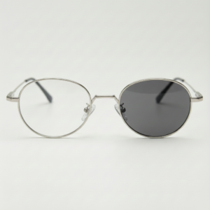June Grey Photochromic Lens Glasses - Silver Round Stainless steel Frame