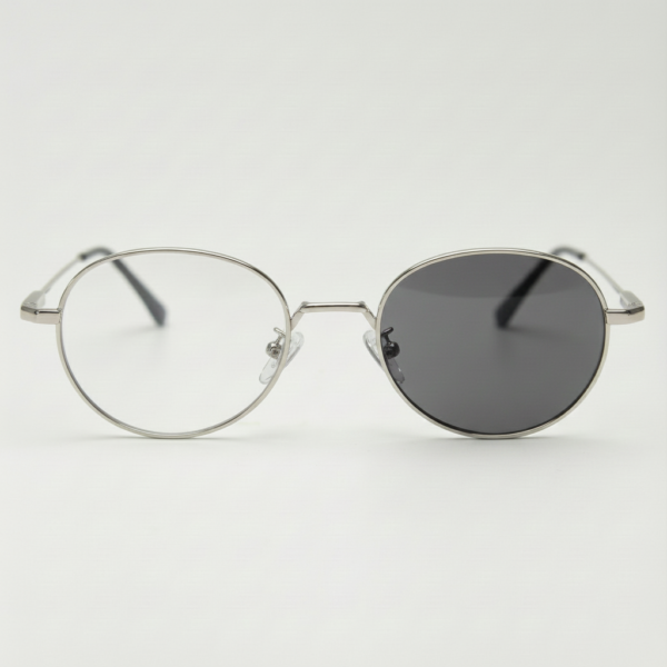 June Grey Photochromic Lens Glasses - Silver Round Stainless steel Frame - Front View June Grey Photochromic Lens Glasses - Silver Round Stainless steel Frame
