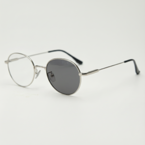 Grey Photochromic Glasses - Silver Round Stainless Steel Frame - Side View