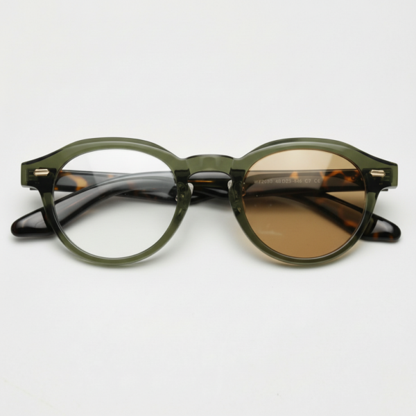 Lena Brown Photochromic Lens Glasses - Olive green Round TR90 Frame