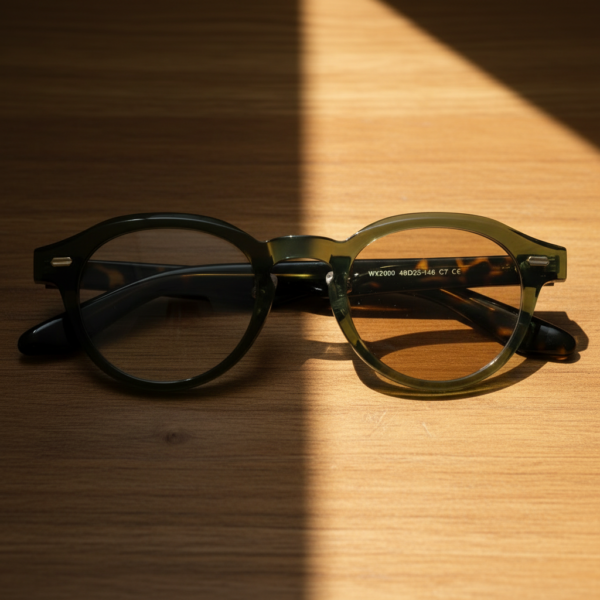 Lena Brown Photochromic Lens Glasses - Olive green Round TR90 Frame