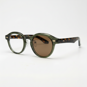 Brown Photochromic Glasses - Olive Green Round TR90 Frame - Side View