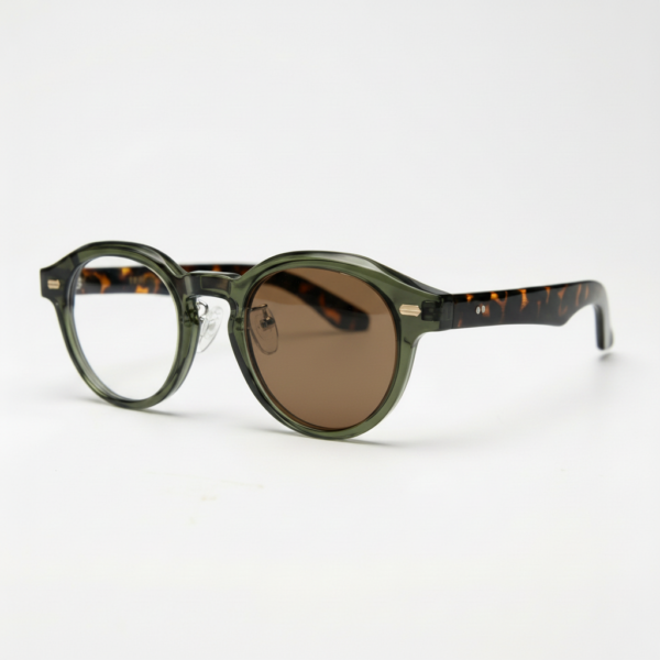 Lena Brown Photochromic Lens Glasses - Olive green Round TR90 Frame