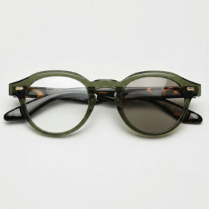 Lena Grey Photochromic Lens Glasses - Olive green Round TR90 Frame - Front View Lena Grey Photochromic Lens Glasses - Olive green Round TR90 Frame