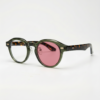 Lena Pink Photochromic Lens Glasses - Olive green Round TR90 Frame - Side View Lena Pink Photochromic Lens Glasses - Olive green Round TR90 Frame