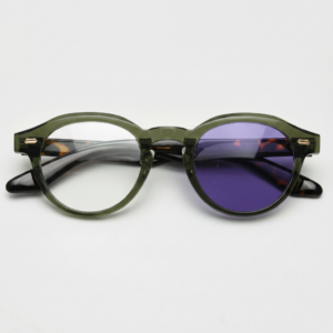 Lena Purple Photochromic Lens Glasses - Olive green Round TR90 Frame - Front View Lena Purple Photochromic Lens Glasses - Olive green Round TR90 Frame