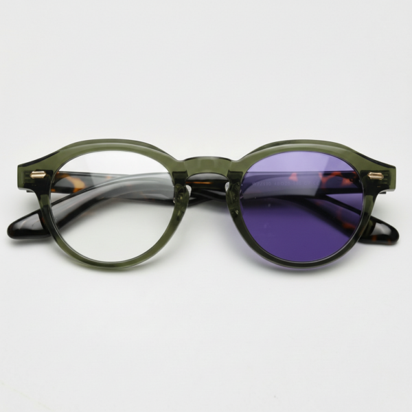 Lena Purple Photochromic Lens Glasses - Olive green Round TR90 Frame - Front View Lena Purple Photochromic Lens Glasses - Olive green Round TR90 Frame