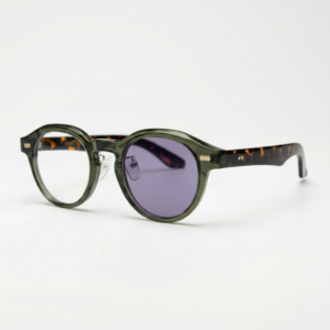 Purple Photochromic Glasses - Olive Green Round TR90 Frame - Side View Purple Photochromic Glasses - Olive Green Round TR90 Frame - Side View