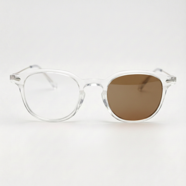 Lora Brown Photochromic Lens Glasses - Clear Round TR90 Frame - Front View Lora Brown Photochromic Lens Glasses - Clear Round TR90 Frame