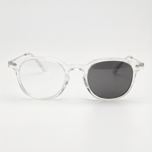 Lora Grey Photochromic Lens Glasses - Clear Round TR90 Frame - Front View Lora Grey Photochromic Lens Glasses - Clear Round TR90 Frame