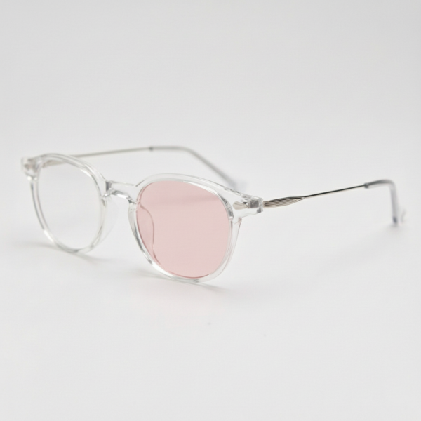 Lora Pink Photochromic Lens Glasses - Clear Round TR90 Frame - Side View Lora Pink Photochromic Lens Glasses - Clear Round TR90 Frame