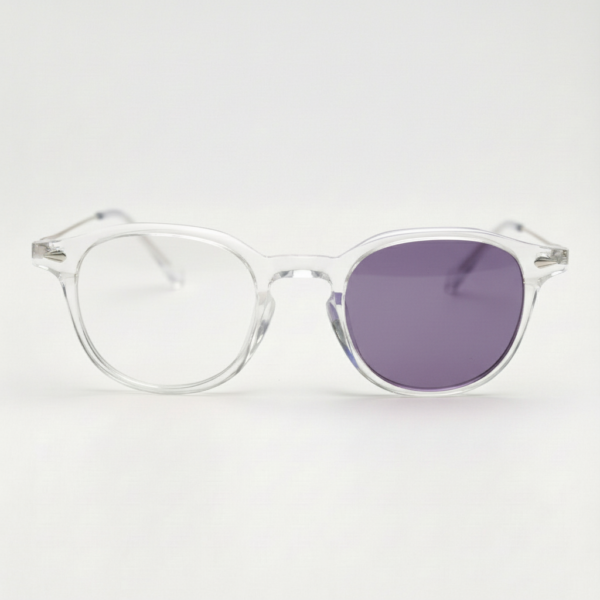 Lora Purple Photochromic Lens Glasses - Clear Round TR90 Frame - Front View Lora Purple Photochromic Lens Glasses - Clear Round TR90 Frame