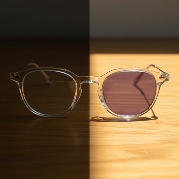 Lora Purple Photochromic Lens Glasses - Clear Round TR90 Frame - Lifestyle Lora Purple Photochromic Lens Glasses - Clear Round TR90 Frame