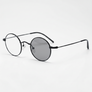 Grey Photochromic Glasses - Matte Black Round Titanium Frame - Side View