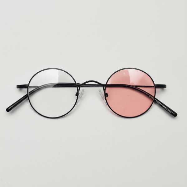LVY Pink Photochromic Lens Glasses - Matte black Round Titanium Frame - Front View LVY Pink Photochromic Lens Glasses - Matte black Round Titanium Frame