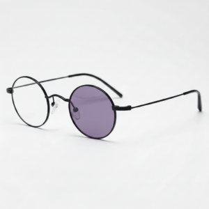 Purple Photochromic Glasses - Matte Black Round Titanium Frame - Side View Purple Photochromic Glasses - Matte Black Round Titanium Frame - Side View