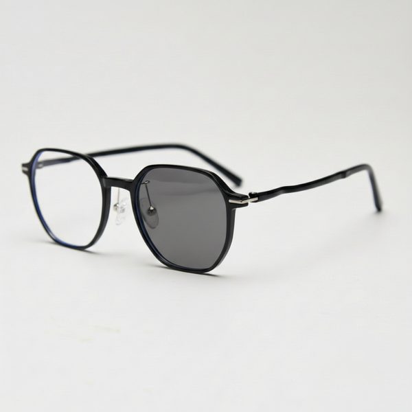 Nina Grey Photochromic Lens Glasses - Black Square TR90 Frame - Side View Nina Grey Photochromic Lens Glasses - Black Square TR90 Frame
