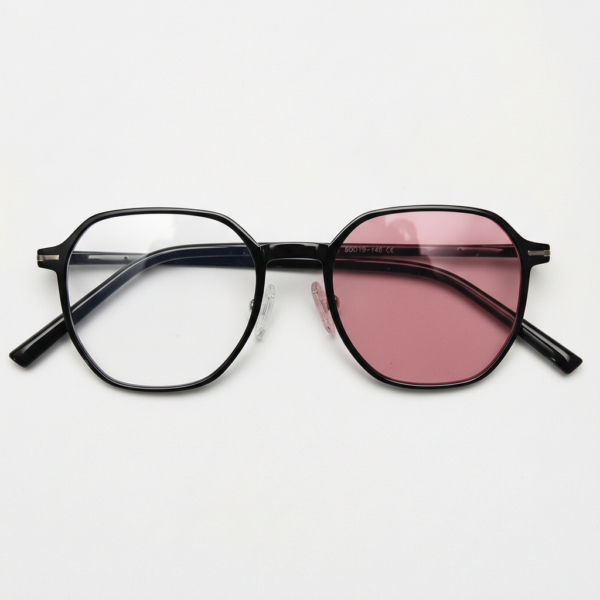 Nina Pink Photochromic Lens Glasses - Black Square TR90 Frame - Front View Nina Pink Photochromic Lens Glasses - Black Square TR90 Frame