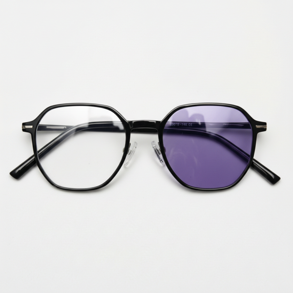 Nina Purple Photochromic Lens Glasses - Black Square TR90 Frame - Front View Nina Purple Photochromic Lens Glasses - Black Square TR90 Frame