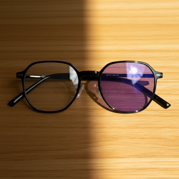 Nina Purple Photochromic Lens Glasses - Black Square TR90 Frame - Lifestyle Nina Purple Photochromic Lens Glasses - Black Square TR90 Frame