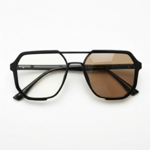 Poppy Brown Photochromic Lens Glasses - Glossy black Geometric TR90 Frame