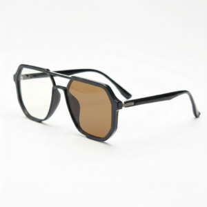 Brown Photochromic Glasses - Glossy Black Geometric TR90 Frame - Side View Brown Photochromic Glasses - Glossy Black Geometric TR90 Frame - Side View