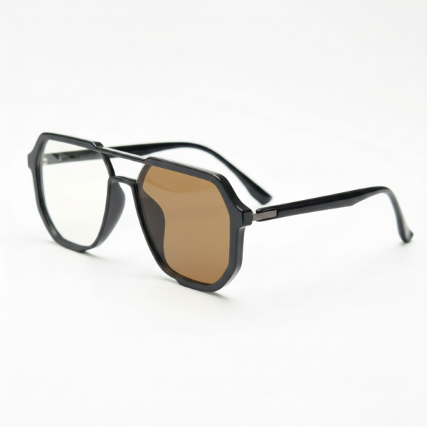 Poppy Brown Photochromic Lens Glasses - Glossy black Geometric TR90 Frame