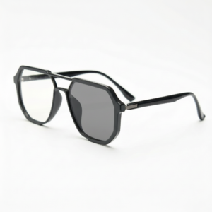 Grey Photochromic Glasses - Glossy Black Geometric TR90 Frame - Side View