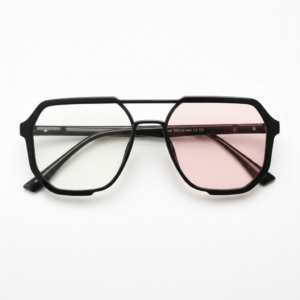 Poppy Pink Photochromic Lens Glasses - Glossy black Geometric TR90 Frame - Front View Poppy Pink Photochromic Lens Glasses - Glossy black Geometric TR90 Frame