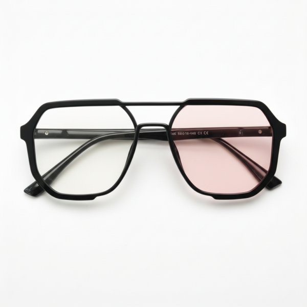 Poppy Pink Photochromic Lens Glasses - Glossy black Geometric TR90 Frame - Front View Poppy Pink Photochromic Lens Glasses - Glossy black Geometric TR90 Frame
