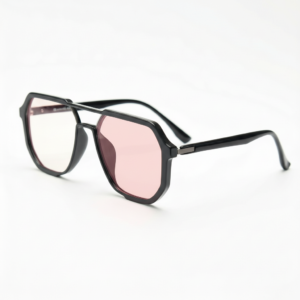 Pink Photochromic Glasses - Glossy Black Geometric TR90 Frame - Side View
