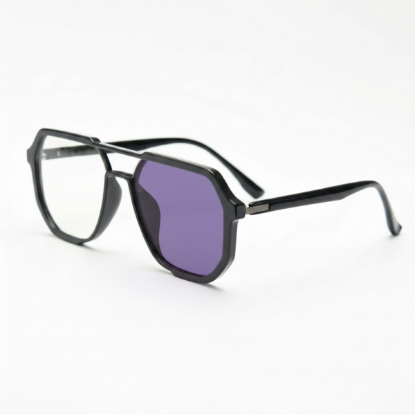 Poppy Purple Photochromic Lens Glasses - Glossy black Geometric TR90 Frame - Side View Poppy Purple Photochromic Lens Glasses - Glossy black Geometric TR90 Frame