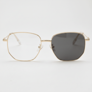 Ruth Grey Photochromic Lens Glasses - Gold Geometric Metal Frame - Front View Ruth Grey Photochromic Lens Glasses - Gold Geometric Metal Frame