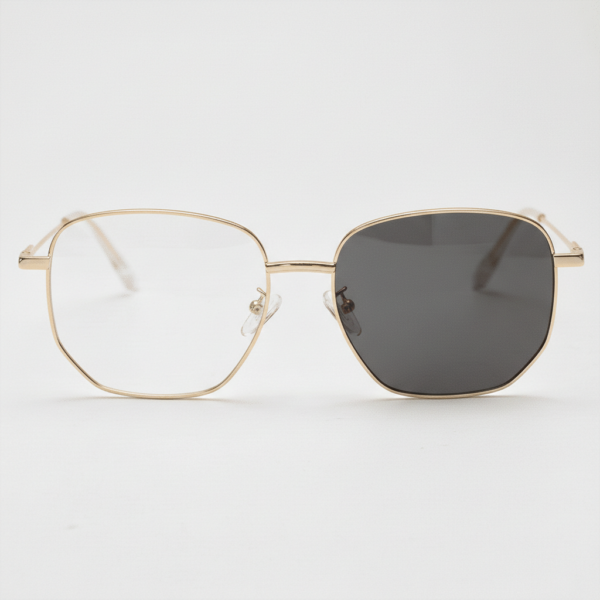 Ruth Grey Photochromic Lens Glasses - Gold Geometric Metal Frame - Front View Ruth Grey Photochromic Lens Glasses - Gold Geometric Metal Frame