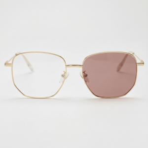 Ruth Pink Photochromic Lens Glasses - Gold Geometric Metal Frame - Front View Ruth Pink Photochromic Lens Glasses - Gold Geometric Metal Frame