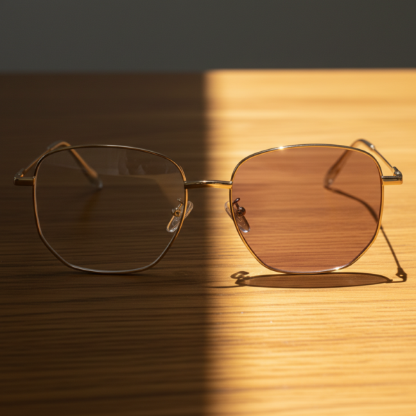 Ruth Pink Photochromic Lens Glasses - Gold Geometric Metal Frame - Lifestyle Ruth Pink Photochromic Lens Glasses - Gold Geometric Metal Frame