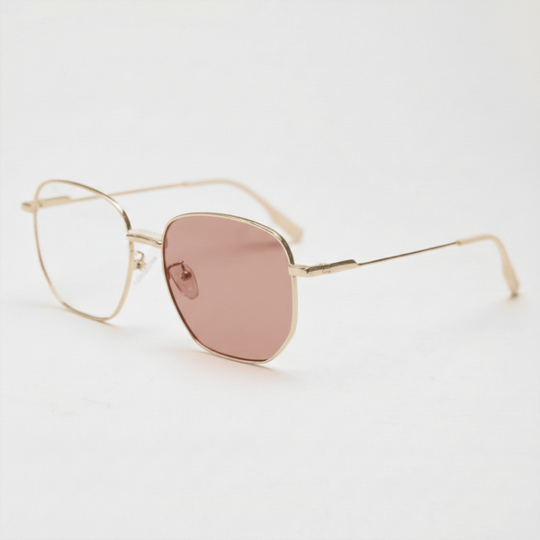 Ruth Pink Photochromic Lens Glasses - Gold Geometric Metal Frame - Side View Ruth Pink Photochromic Lens Glasses - Gold Geometric Metal Frame