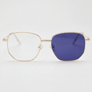 Ruth Purple Photochromic Lens Glasses - Gold Geometric Metal Frame - Front View Ruth Purple Photochromic Lens Glasses - Gold Geometric Metal Frame