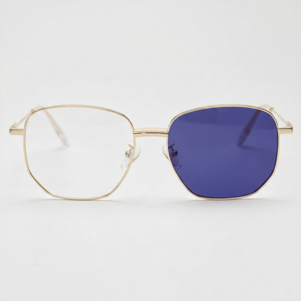 Ruth Purple Photochromic Lens Glasses - Gold Geometric Metal Frame - Front View Ruth Purple Photochromic Lens Glasses - Gold Geometric Metal Frame