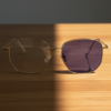 Ruth Purple Photochromic Lens Glasses - Gold Geometric Metal Frame - Lifestyle Ruth Purple Photochromic Lens Glasses - Gold Geometric Metal Frame