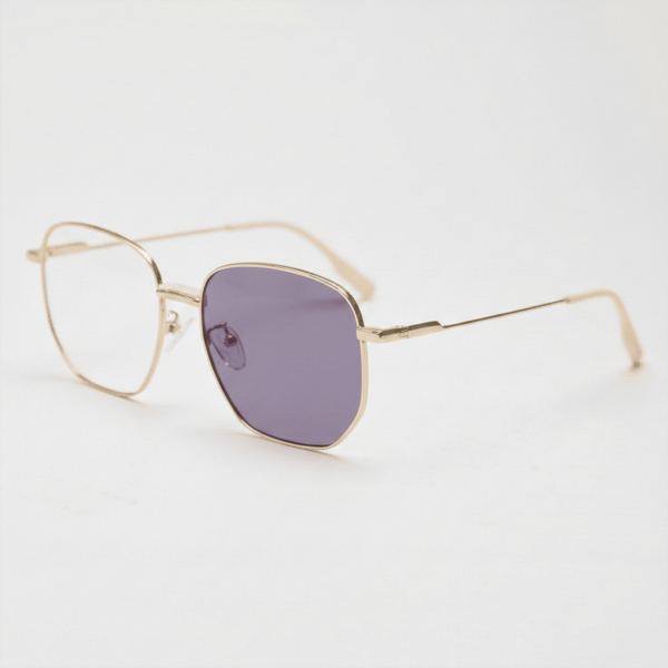 Ruth Purple Photochromic Lens Glasses - Gold Geometric Metal Frame - Side View Ruth Purple Photochromic Lens Glasses - Gold Geometric Metal Frame