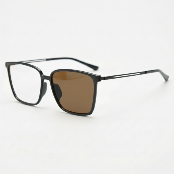 Sally Brown Photochromic Lens Glasses - Glossy black Square TR90 Frame - Side View Sally Brown Photochromic Lens Glasses - Glossy black Square TR90 Frame