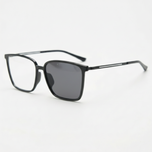 Grey Photochromic Glasses - Glossy Black Square TR90 Frame - Side View