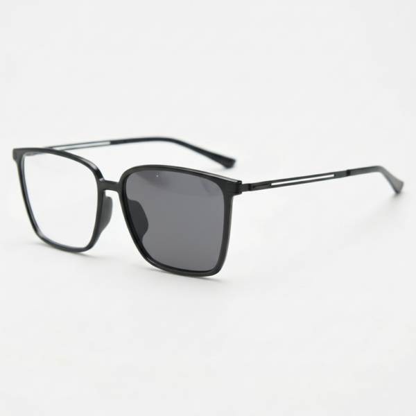 Sally Grey Photochromic Lens Glasses - Glossy black Square TR90 Frame - Side View Sally Grey Photochromic Lens Glasses - Glossy black Square TR90 Frame