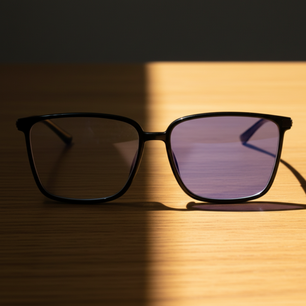 Sally Purple Photochromic Lens Glasses - Glossy black Square TR90 Frame - Lifestyle Sally Purple Photochromic Lens Glasses - Glossy black Square TR90 Frame