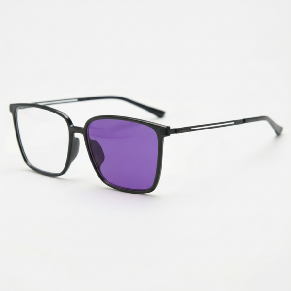 Sally Purple Photochromic Lens Glasses - Glossy black Square TR90 Frame - Side View Sally Purple Photochromic Lens Glasses - Glossy black Square TR90 Frame