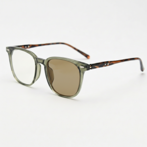 Brown Photochromic Glasses - Olive Green Square TR90 Frame - Side View