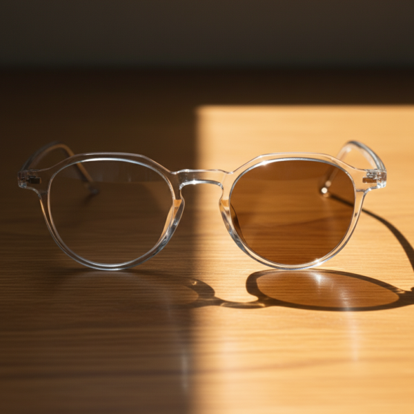 Susan Brown Photochromic Lens Glasses - Clear Geometric TR90 Frame - Lifestyle Susan Brown Photochromic Lens Glasses - Clear Geometric TR90 Frame
