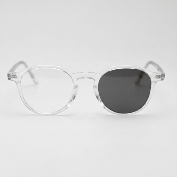 Susan Grey Photochromic Lens Glasses - Clear Geometric TR90 Frame - Front View Susan Grey Photochromic Lens Glasses - Clear Geometric TR90 Frame